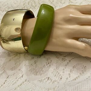 Lot of 2 Vintage, Chunky, Gold Tone and Green Lucite Bangles